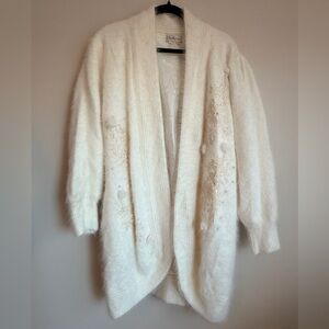 Vintage Belldini Embellished Angora Rabbit Blend Cardigan Sweater L Large Ivory
